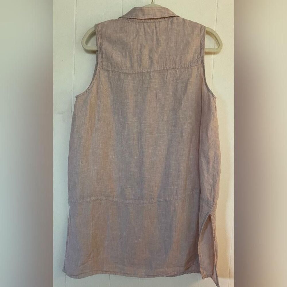 Tahari Button Up Shirt Women's Large Beige 100% Linen Sleeveless Tunic Top - Picture 2 of 5